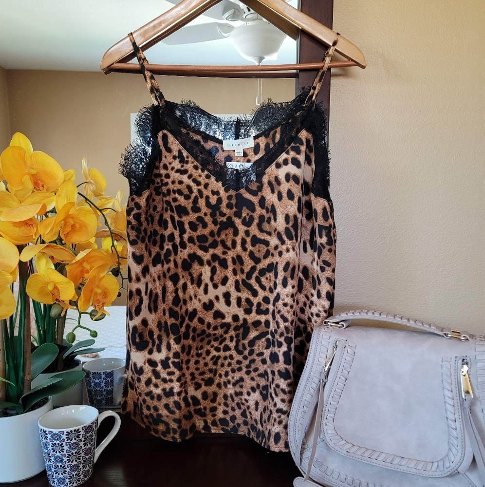 Lace Trim Leopard Shift Tank Cami